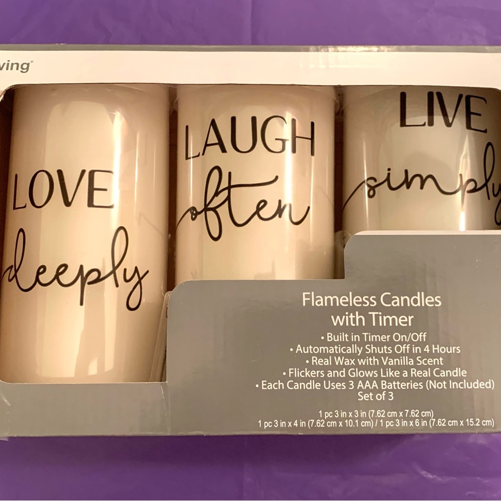 True Living “Love, Laugh, Live” Flameless Candle Set